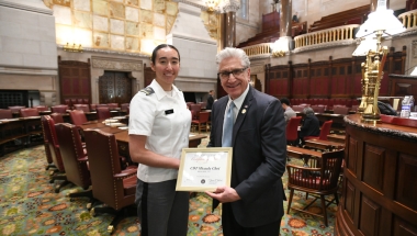 Senator Tedisco presenting a NYS Senate citation to West Point Cadet Micaela Choi